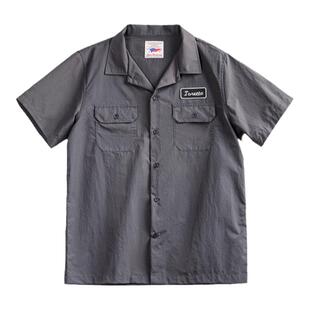 马登工装 美式复古Toretto硬汉短袖衬衫深灰色翻领薄款衬衣男夏季