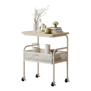 实木可移动沙发边几客厅小茶几奶油风推车小户型卧室床头小型边桌