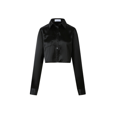 JAC FLEURANT【张碧晨同款】黑色醋酸短衬衫松紧LOGO绑带裤套装