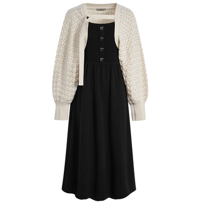 镂空针织衫开衫罩衫两件套装阔色