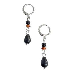 【山峡日出】丨 国风原创天然石耳环新中式复古黑琉璃清冷感耳饰