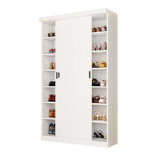 白色钢制推拉门鞋柜家用带锁移门大容量收纳柜楼道铁皮阳台储物柜