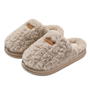 买一送一棉拖鞋女款冬季室内家居情侣一对防滑厚底毛绒保暖拖鞋男