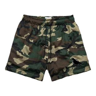 YUANQ美式迷彩网眼短裤夏季刺绣双层不过膝休闲运动小众四分裤