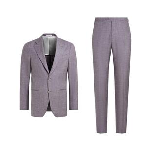 SUITSUPPLY紫色羊毛桑蚕丝亚麻混纺修身男士西装套装