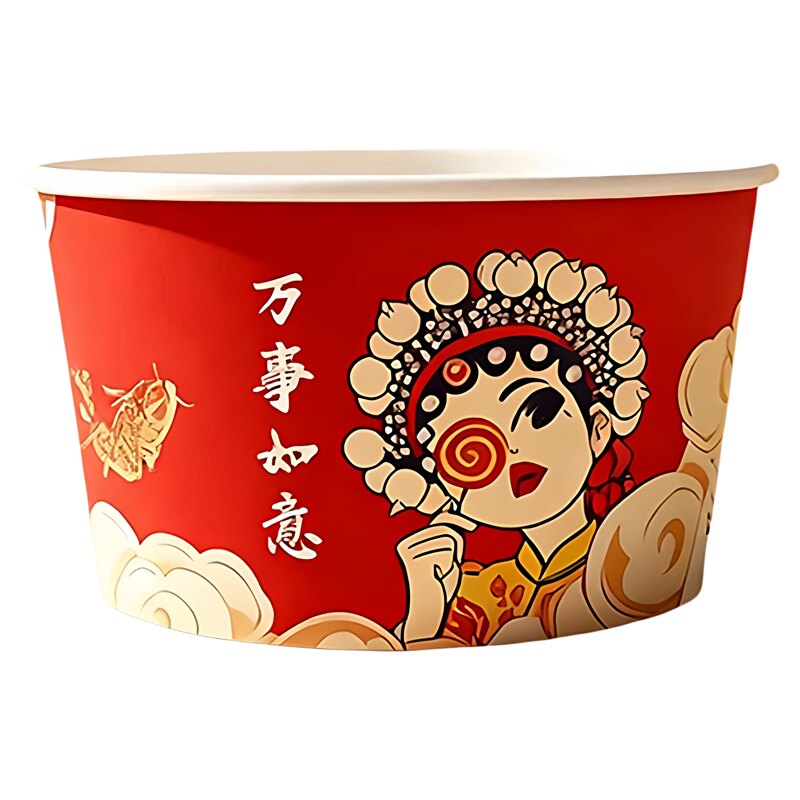 国潮来袭红色一次性纸碗加厚商用