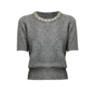 DPLAY【轻奢闪钻系列】含羊毛灰色针织衫好看女珍珠打底衫上衣