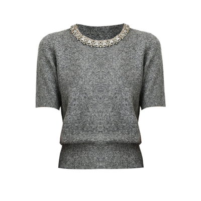 DPLAY【轻奢闪钻系列】含羊毛灰色针织衫好看女珍珠打底衫上衣