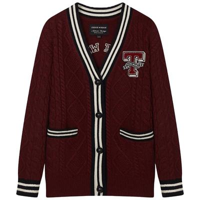 TeenieWeenie小熊奥莱秋季红色慵懒风针织开衫毛衣外套学院风女