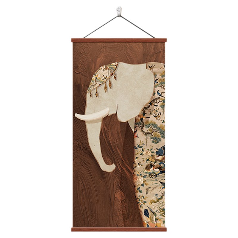 大象中古风玄关装饰画进门挂画