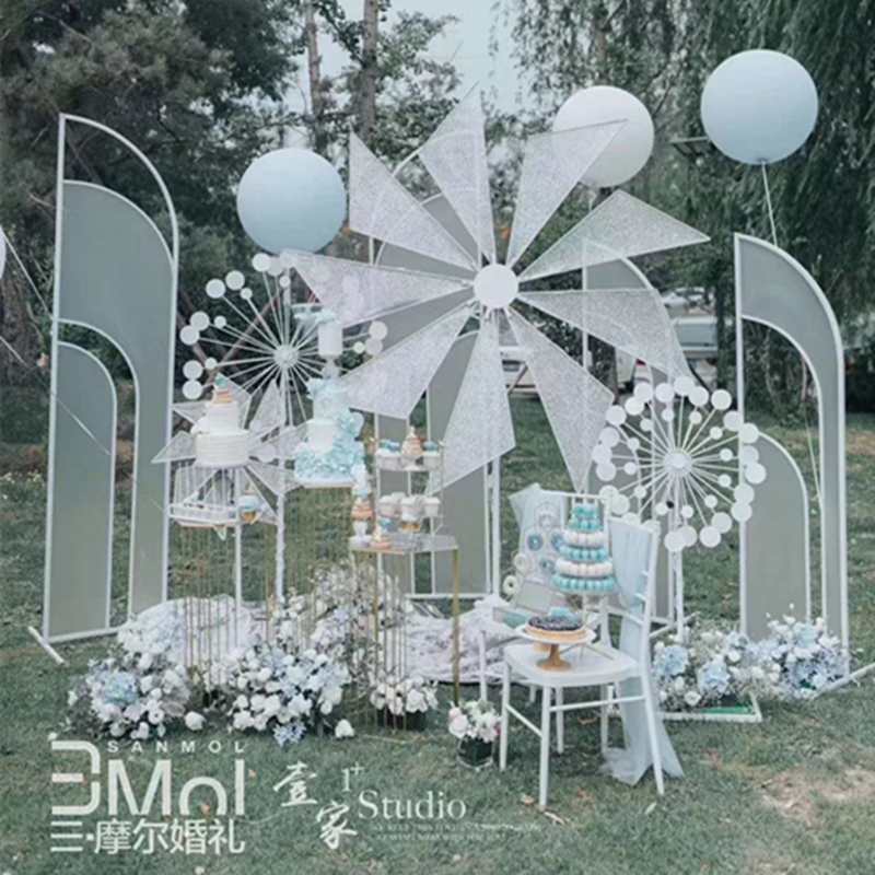 婚庆道具电动风车铁艺路引婚礼旋转摩天轮网红直播间摆件舞台装饰