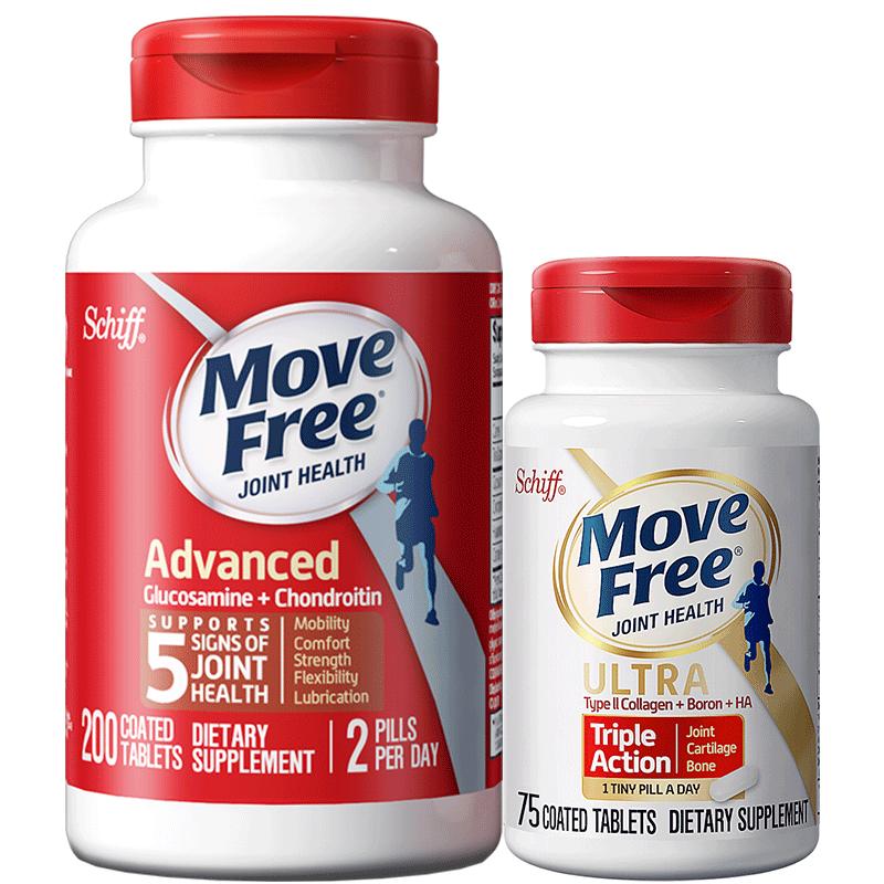 Move Free益节维骨力氨糖红瓶200粒+Ultra骨胶原软骨素白瓶75粒