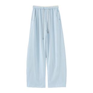 Basic House百家好慵懒风透气休闲运动裤女夏薄款抽绳微阔弯刀裤