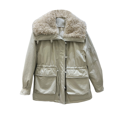 大毛领派克羽绒服中长款女2025冬季新款时尚百搭收腰工装鸭绒外套