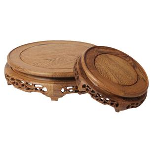 红木圆形茶壶鱼缸石头佛像花瓶花盆底座鸡翅木质奇石实木托架摆件