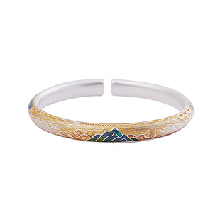 宫里上新千里江山银手镯女999纯银珐琅足银镯子生日礼物送妈妈