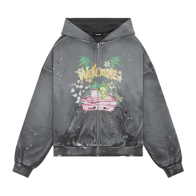 【明星同款】WE11DONE26夏季新品男女同款刺绣logo脏染效果连帽衫