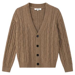 CLIMAX VISION慵懒松弛羊毛混纺复古绞花V领针织开衫毛衣男女款