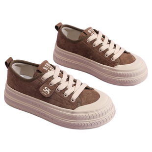 星期六真皮厚底板鞋女春季新款透气防滑运动鞋女士增高大头帆布鞋