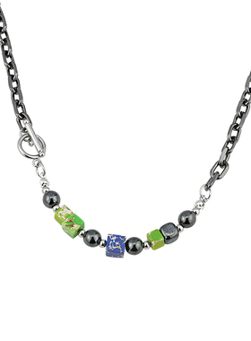 YUSTUDIO黑玛瑙珍珠钛钢男女项链