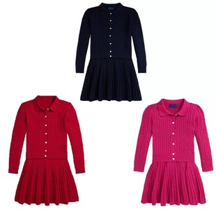 Miyababy 2色经典麻花针织套装女童秋新款英伦绞花毛衣开衫半身裙