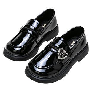 富罗迷女童黑色皮鞋2025秋季新款时髦洋气漂亮女孩宝宝软底公主鞋