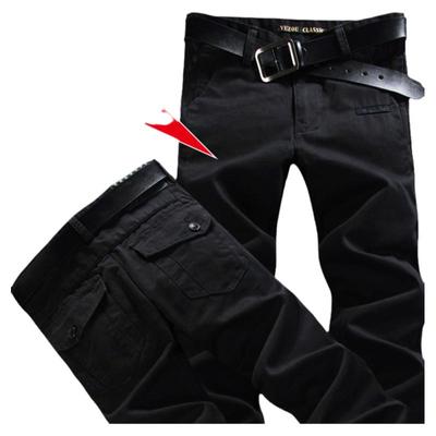 春秋休闲裤弹力修身青年纯黑色