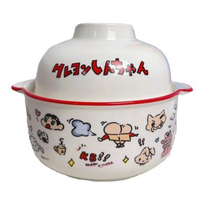 耐高温陶瓷双耳带盖泡面碗卡通