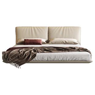 PAULJOHN大象耳朵床极简真皮床主卧现代头层牛皮软包悬浮床奶油风