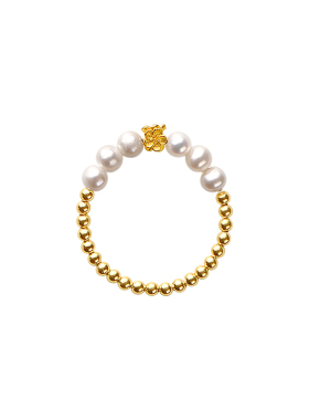 觉人淡水珍珠黄金小花弹力戒圈