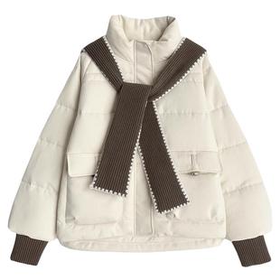 紫涵一手长立领羽绒服女2025年冬季新款通勤针织帽保暖鸭绒外套