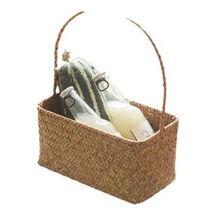 野餐篮草编篮编织框手提竹篮提篮礼品花篮零食收纳篮藤篮水果篮子