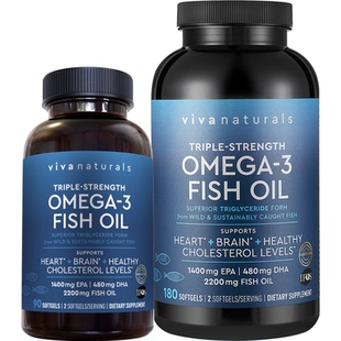 Viva深海鱼油omega3欧米茄3脂肪酸高含量鱼油软胶囊90粒+180粒