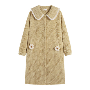 妮狄娅睡衣睡袍女冬季珊瑚绒中长款甜美少女时尚可外穿保暖家居服