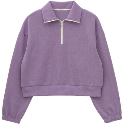 紫色磨毛宽松拉链卫衣