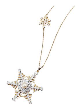 s925纯银雪花毛衣链花朵锆石长款