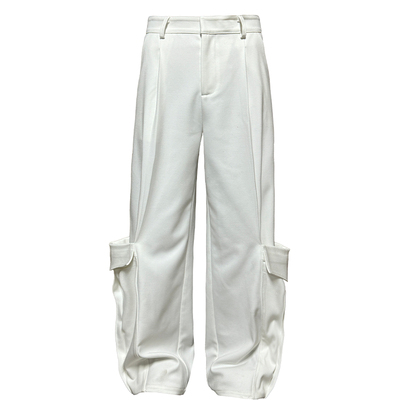 JCAESAR WOMEN 双口袋打褶长裤 直筒微喇 脚口双立体口袋休闲裤