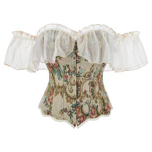 无肩带骨衣前排扣修身女士紧身束衣外穿舞会一字肩拼接袖塑身上衣