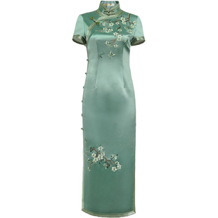 华族经典旗袍复古民国老上海优雅气质高端刺绣绣花醋酸缎祺袍长款