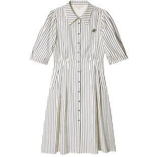 PSALTER诗篇翻领复古学院风烫钻条纹衬衫裙连衣裙夏款