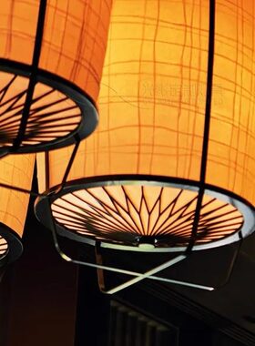 Aman Kyoto禅意装饰鸟笼侘寂餐厅布艺吊灯笼新中式设计师布罩吊灯