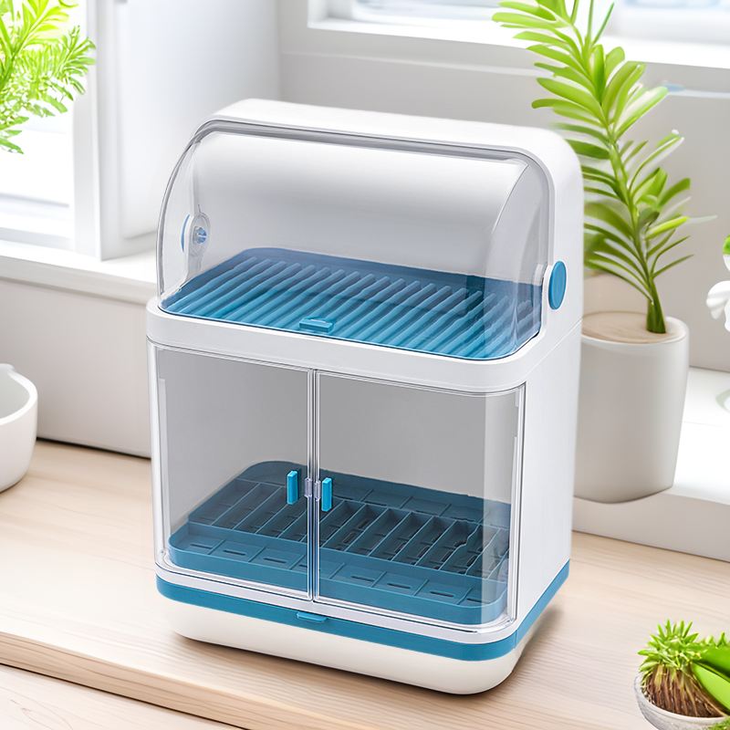 碗筷收纳盒厨房双层碗架带盖放餐具 装碗碟盘沥水置物架塑料碗柜