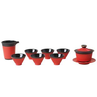 陆宝新中式国风陶瓷功夫茶具套组平步青云盖碗茶器套装一壶六杯装