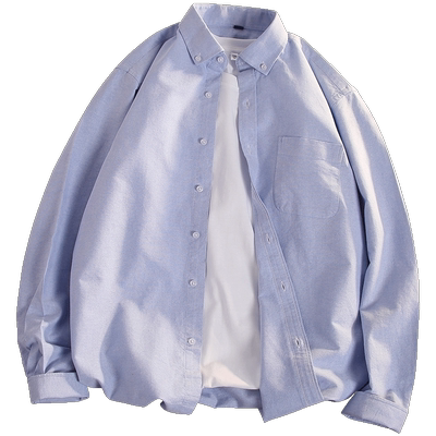 长袖休闲百搭纯棉牛津纺白衬衫男