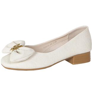 索兰女鞋2024秋新款甜美蝴蝶结舒适软底方头粗跟单鞋女24CN81104