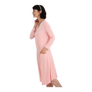 拉伦娜睡裙女秋冬款2024新款长袖v领收腰木代尔棉裙中长微弹睡衣