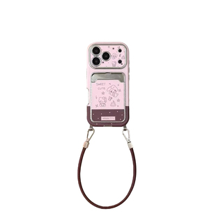 粉棕甜品kt猫插卡包适用于苹果17promax手机壳iPhone16promax韩系15pro可爱卡通14PLUS斜挎可背挂绳13pro全包