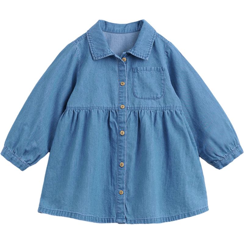 马克珍妮女童纯棉牛仔衬衫连衣裙儿童元气学院裙子秋装新款240107