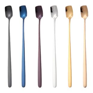 304不锈钢咖啡勺 韩版创意方勺子长柄搅拌勺金色冰勺少女心甜品勺