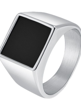 简约抛光男钛钢滴胶戒指几何印章